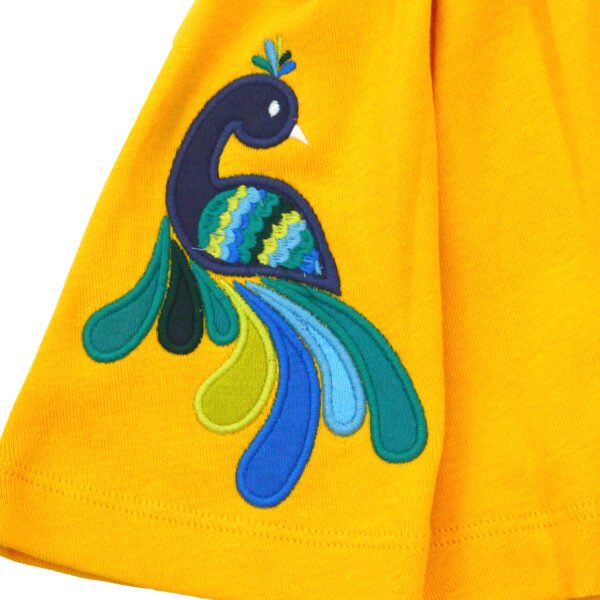 Beautiful Baby Wear for Girls 100% Organic Cotton Skirt with Peacock Embroidered - Yellow - Image 4