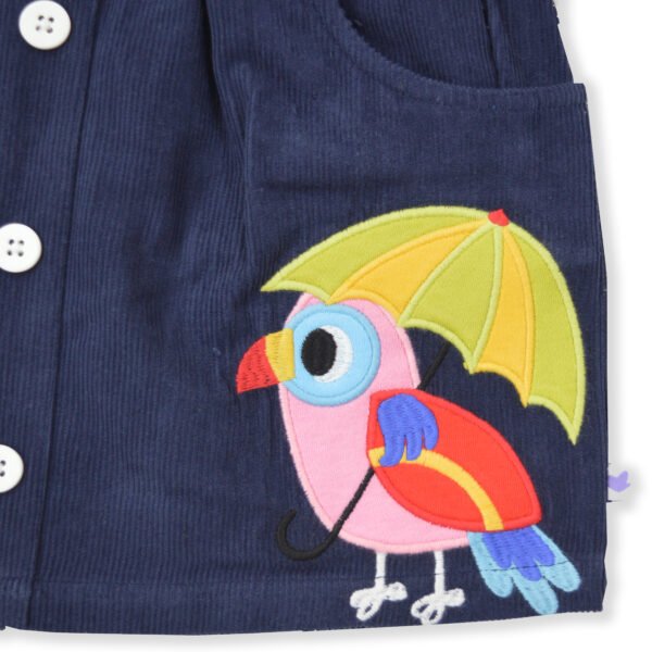 Stylish Kids Wear for Girls 100% Organic Cotton Corduroy Skirt with Cute Parrot Embroidered - Navy - Image 4