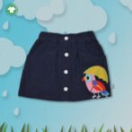 Stylish Kids Wear for Girls 100% Organic Cotton Corduroy Skirt with Cute Parrot Embroidered - Navy