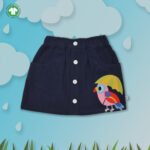 Stylish Kids Wear for Girls 100% Organic Cotton Corduroy Skirt with Cute Parrot Embroidered - Navy