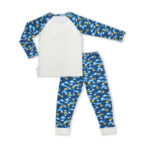 Modern Unisex Kids Wear 100% Organic Cotton Full Sleeve Printed Raglan T-shirt and Pant Set - White & Blue - Image 3