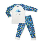 Modern Unisex Kids Wear 100% Organic Cotton Full Sleeve Printed Raglan T-shirt and Pant Set - White & Blue - Image 2