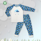 Modern Unisex Kids Wear 100% Organic Cotton Full Sleeve Printed Raglan T-shirt and Pant Set - White & Blue