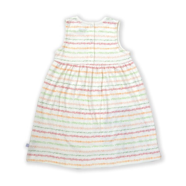Trendy Baby Wear for Girls 100% Organic Cotton Sleeveless Dotted Stripe Frock with Frog Embroidered - White - Image 3