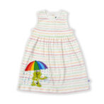 Trendy Baby Wear for Girls 100% Organic Cotton Sleeveless Dotted Stripe Frock with Frog Embroidered - White - Image 2