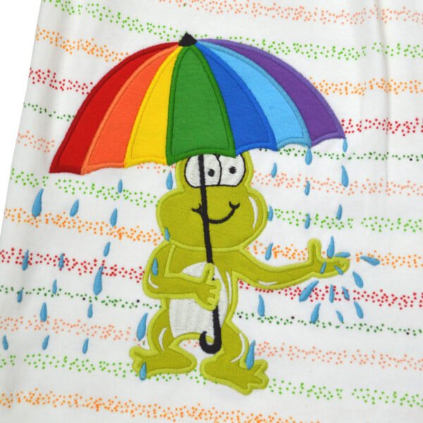 Trendy Baby Wear for Girls 100% Organic Cotton Sleeveless Dotted Stripe Frock with Frog Embroidered - White - Image 4