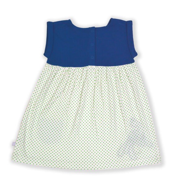 Stylish Kids Wear for Girls 100% Organic Cotton Sleeveless Yoke Frock with Peacock Embroidered - White and Nevy - Image 3