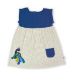 Stylish Kids Wear for Girls 100% Organic Cotton Sleeveless Yoke Frock with Peacock Embroidered - White and Nevy - Image 2