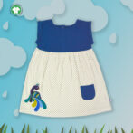 Stylish Kids Wear for Girls 100% Organic Cotton Sleeveless Yoke Frock with Peacock Embroidered - White and Nevy