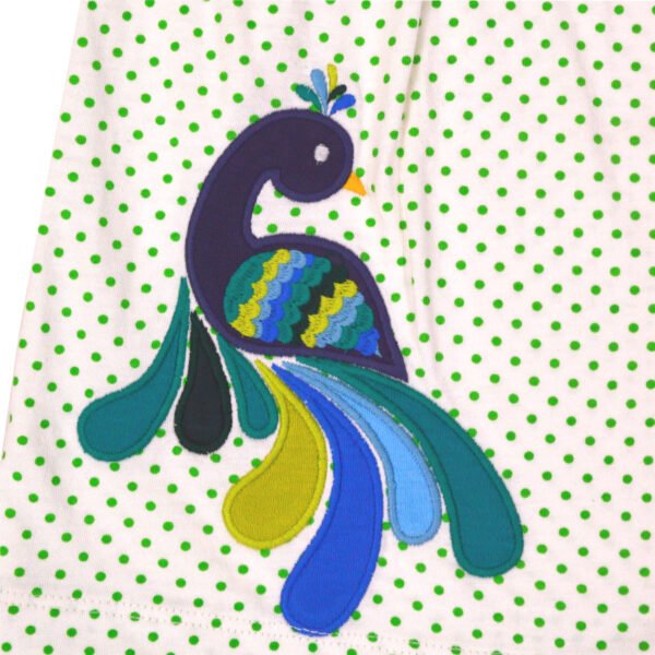 Stylish Kids Wear for Girls 100% Organic Cotton Sleeveless Yoke Frock with Peacock Embroidered - White and Nevy - Image 4