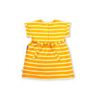Fashionable Baby Wear for Girls 100% Organic Cotton Stripe Yoke Frock with Rainbow Embroidered - Yellow - Image 3