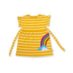 Fashionable Baby Wear for Girls 100% Organic Cotton Stripe Yoke Frock with Rainbow Embroidered - Yellow - Image 2