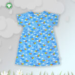 Trendy Baby Wear for Girls 100% Organic Cotton Yoke Frock with All Over Cloud and Birds Printed - Sky Blue