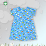 Trendy Baby Wear for Girls 100% Organic Cotton Yoke Frock with All Over Cloud and Birds Printed - Sky Blue