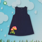 Fashionable Kids Wear for Girls 100% Organic Cotton Sleeveless Corduroy A-Line Frock with Mushroom Embroidered - Navy