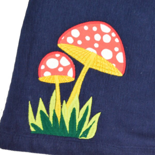 Fashionable Kids Wear for Girls 100% Organic Cotton Sleeveless Corduroy A-Line Frock with Mushroom Embroidered - Navy - Image 5