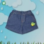 Trendy Unisex Baby Wear 100% Organic Cotton Denim Shorts with Cute Frog Embroidered - Navy