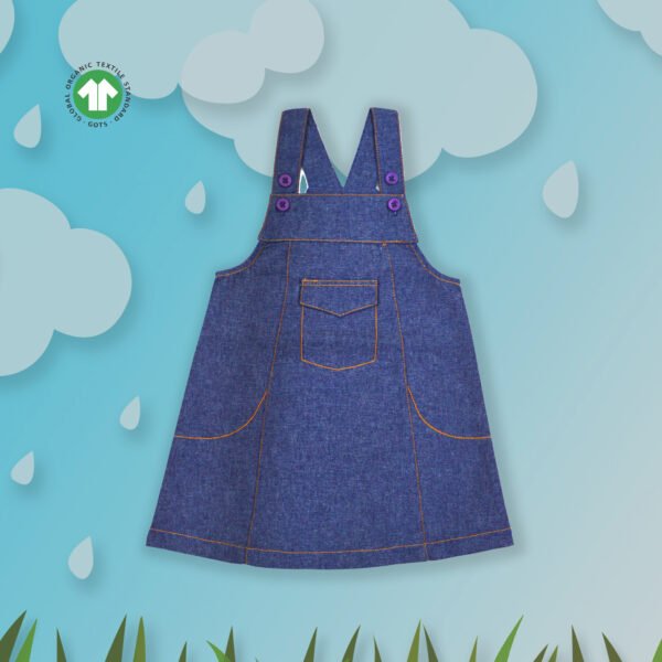 Modern Kids Wear for Girls 100% Organic Cotton Denim Dungree - Blue - Image 1