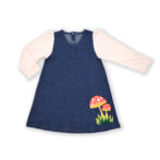 Stylish Kids Wear for Girls 100% Organic Cotton Denim Dress with Mushroom Embroidered - Blue - Image 2