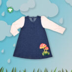 Stylish Kids Wear for Girls 100% Organic Cotton Denim Dress with Mushroom Embroidered - Blue