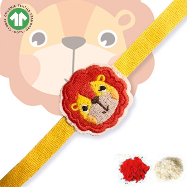 PR23-01 (1) 100% Organic Cotton Lion Embroidered Raksha Bandhan Bracelet for Baby and Kids - Image 1