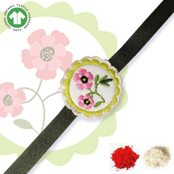 PR23-12 (1) 100% Organic Cotton Floral Embroidered Raksha Bandhan Bracelet for Baby and Kids - Image 1