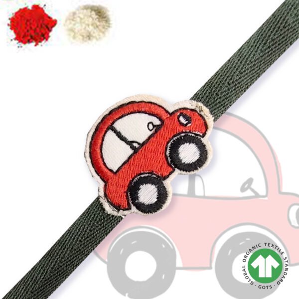 100% Organic Cotton Car Embroidered Raksha Bandhan Bracelet for Baby and Kids - Image 1