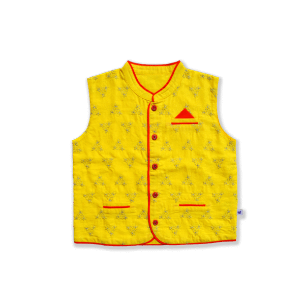 Boys Organic Cotton Rangoli Embroidered Ethnic Jacket-Yellow - Image 2