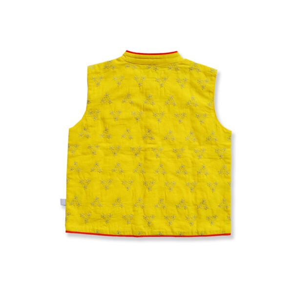 Boys Organic Cotton Rangoli Embroidered Ethnic Jacket-Yellow - Image 4
