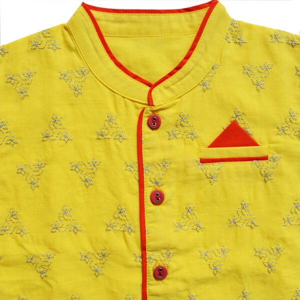 Boys Organic Cotton Rangoli Embroidered Ethnic Jacket-Yellow - Image 3