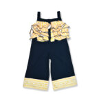 Girls Organic Cotton Golden Printed Frilled Jumpsuit - Navy - Image 3