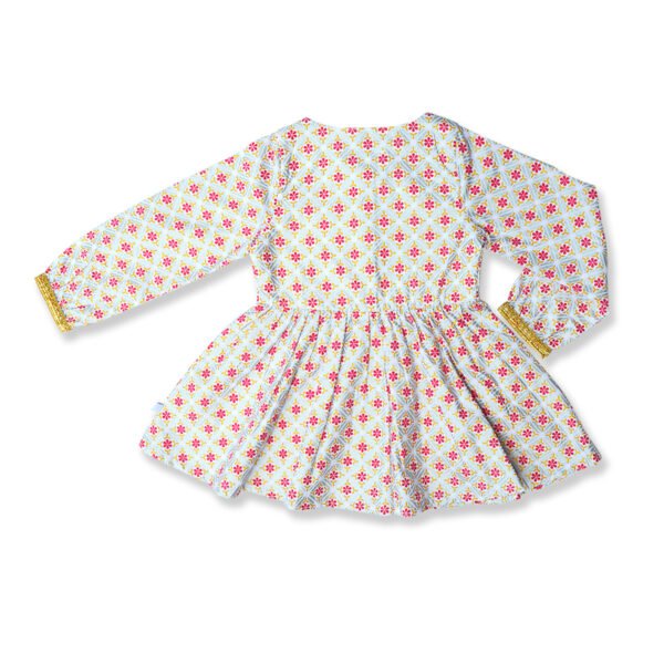 Girls Organic Cotton Ethnic Printed Top & Salwar-White & Red - Image 4