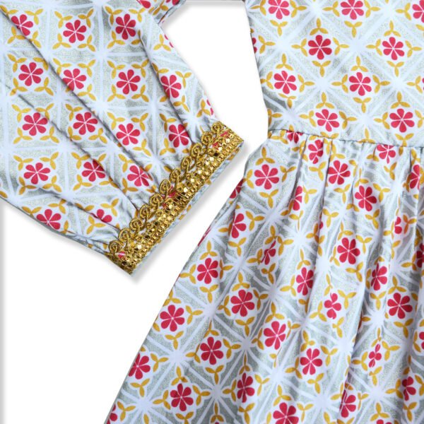 Girls Organic Cotton Ethnic Printed Top & Salwar-White & Red - Image 3