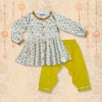 Girls Organic Cotton Rangoli Printed Top & Salwar - White