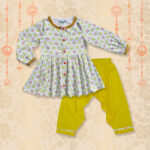Girls Organic Cotton Rangoli Printed Top & Salwar - White