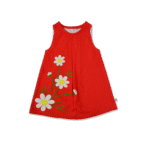 Girls Organic Cotton A-line Dress with Floral Embriodery-Red - Image 2