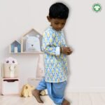 Boys Organic Cotton Printed Kurta & Dhoti Set - Light Blue
