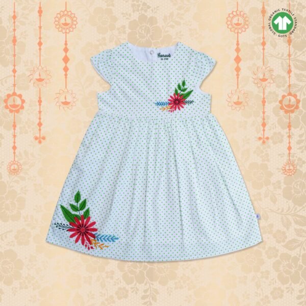 Girls Organic Cotton Floral Embroidered Ethnic Frock - Image 2