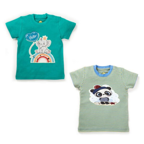 Boys Elephant & Panda Printed T-Shirt Combo - Image 1