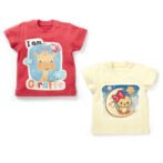 Girls Bird & Giraffe Printed T-Shirts Combo - Pink & Yellow