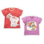 Girls Elephant & Giraffe Printed T-Shirts Combo