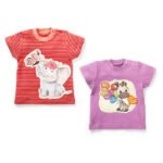 Girls Elephant & Giraffe Printed T-Shirts Combo