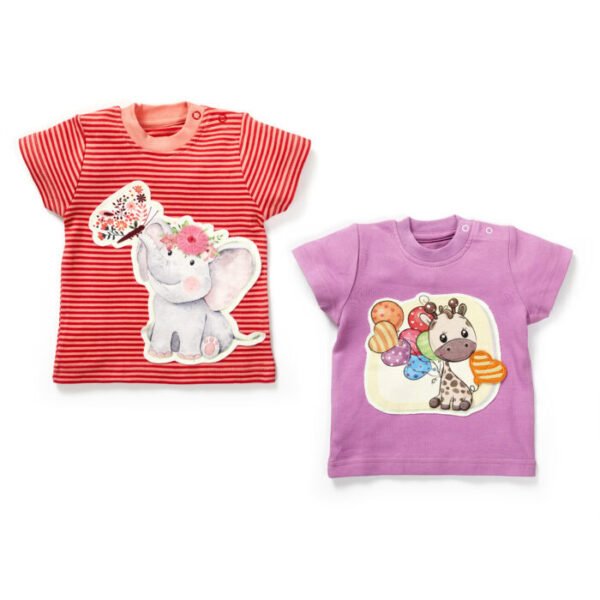 Girls Elephant & Giraffe Printed T-Shirts Combo - Image 1