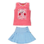 Girls Printed Sleeveless Top & Pleated Skirt