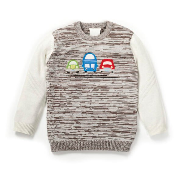 Boys Car & Bus Embroidered 100% Organic Cotton Sweater - Image 1