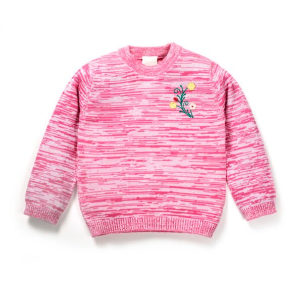 Girls Floral Embroidered 100% Organic Cotton Sweater - Image 1