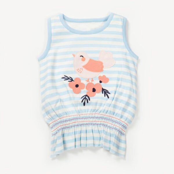 Girls Birds & Floral Embroidered Organic Cotton Top - Image 1