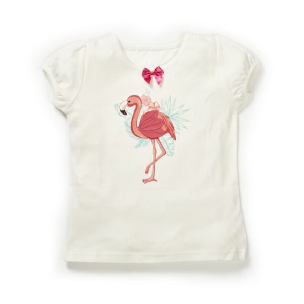 Girls Flamingo Embroidered 100% Organic Cotton Top - Image 1