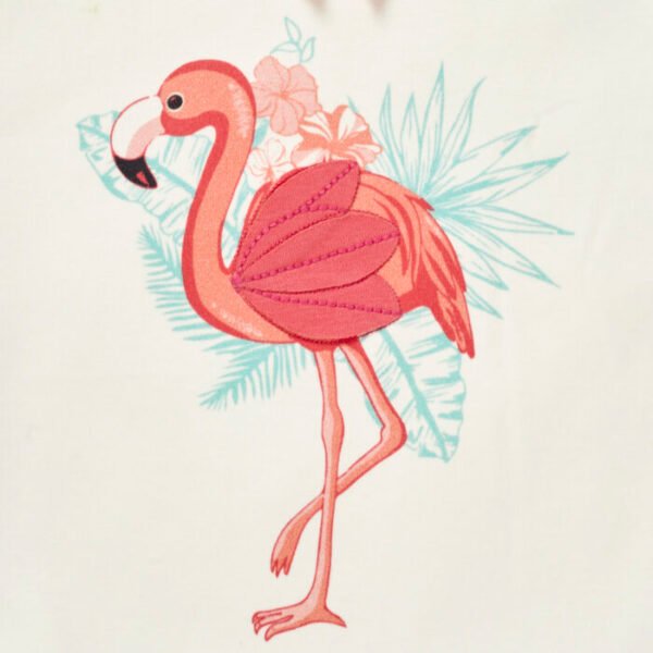 Girls Flamingo Embroidered 100% Organic Cotton Top - Image 2