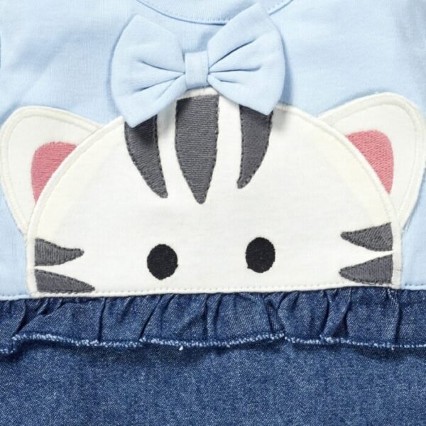 Girls Kitty Embroidered Sleeveless denim Romper - Image 2